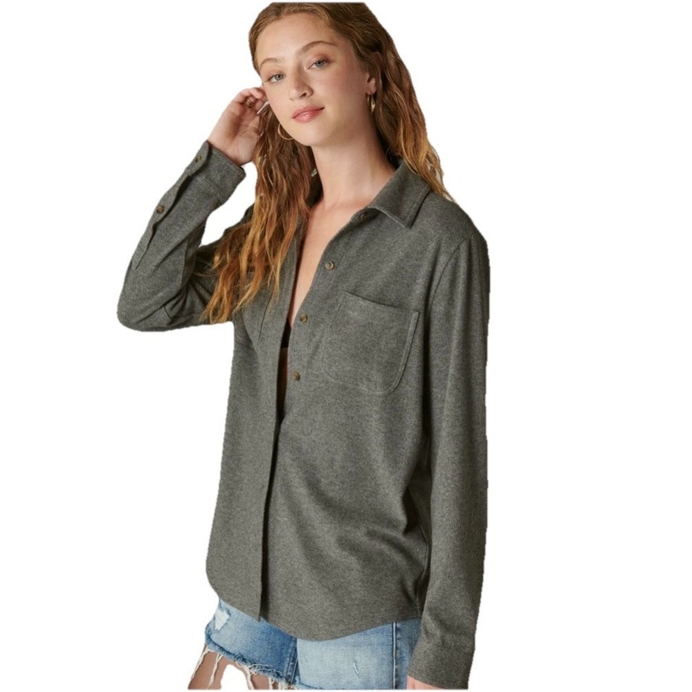 Lucky Brand Cozy Knit Shirt Jacket Charcoal, Heather Gray Soft Sz Small $99